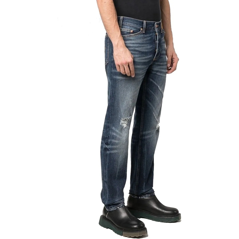 Palm Angels Jean droit Straight-Leg Distressed Denim Jeans With Five-Pock Grey(Image 4)