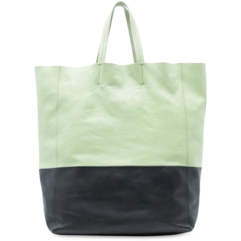 Celine Shopper Bicolor Leather Vertical Cabas Tote grün