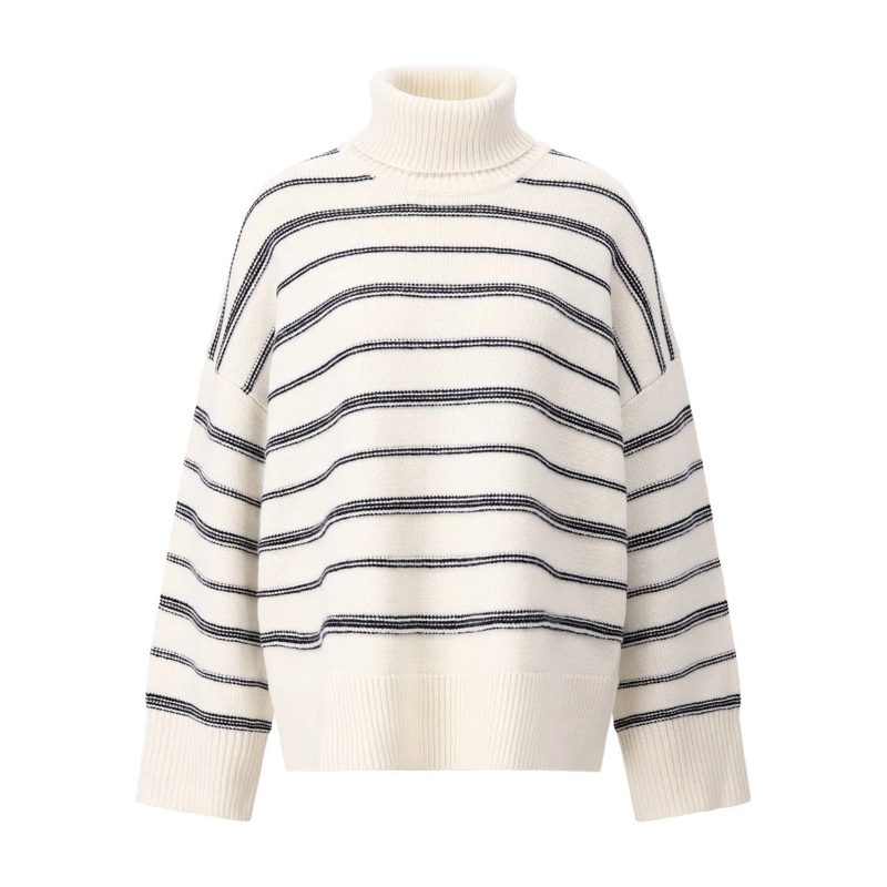 Samsøe Samsøe Trui Gestreifter Rollkragenpullover Sakeiku Creme