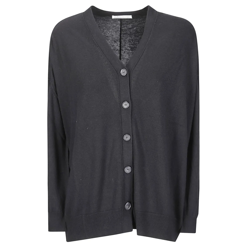 STEFANO MORTARI Strickjacke V-Neck Button-Down Cardigan With Asymmetrical Hem Black