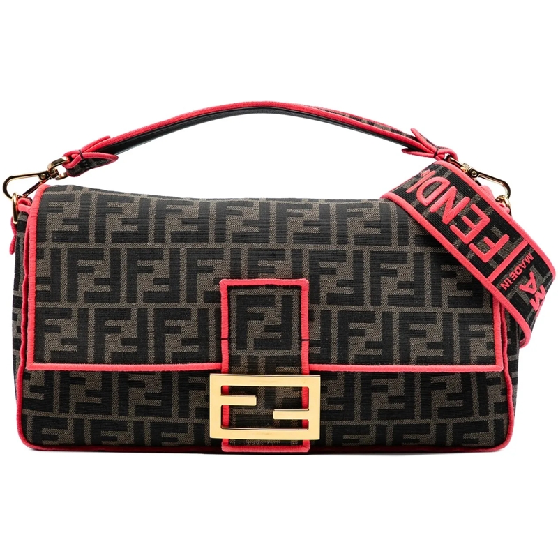 Fendi Sac à bandoulière Medium Zucca Canvas Fluo Trim Baguette Satchel braun