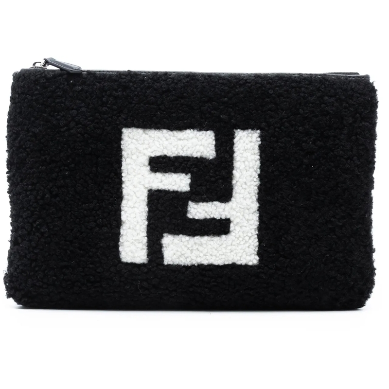 Fendi Clutch Shearling FF Flat Pouch schwarz