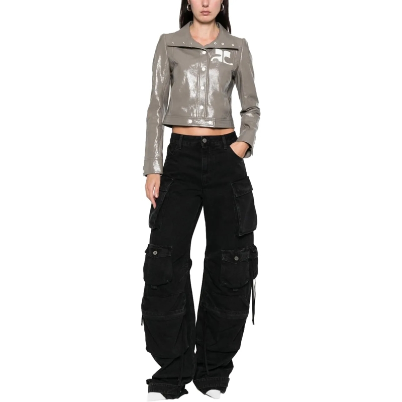 Courrèges Lederjacke Cropped Jacket With Pointed Collar Grey(Image 4)