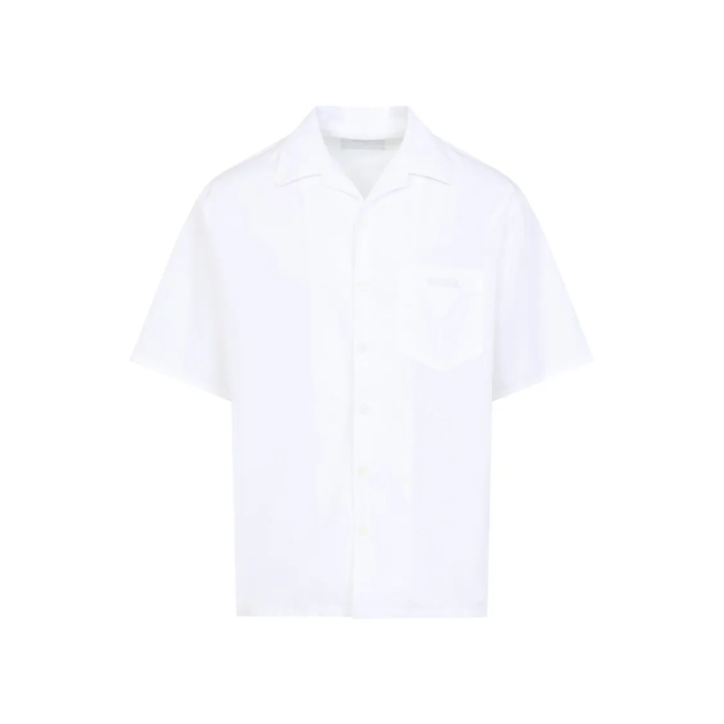 Prada Overhemd Short-Sleeve Tailored Cotton Shirt With Classic Po White