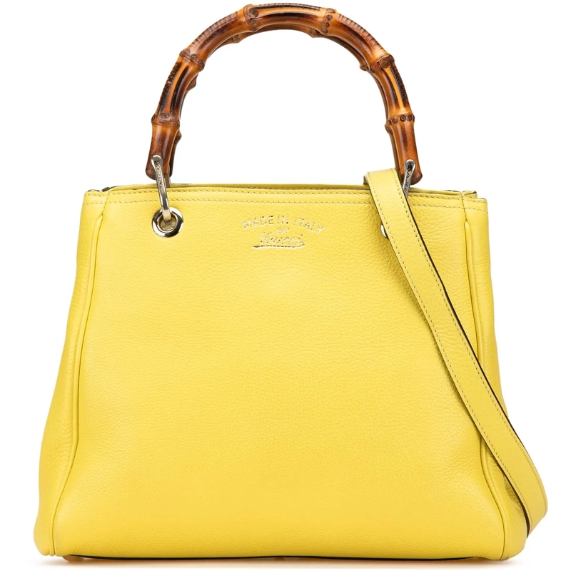 Gucci Schultertasche Small Calfskin Bamboo Shopper Satchel gelb