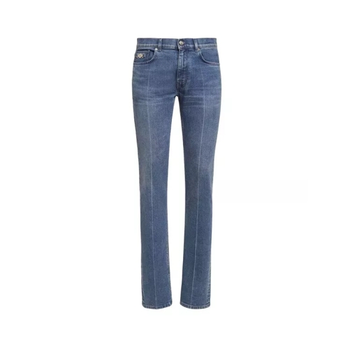 Versace Five Pockets Jeans With Medusa Details Blue Jeans