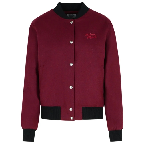 Maison Kitsune Vestes de bombardier 'Teddy' Burgundy Flannel Bomber Jacket Red