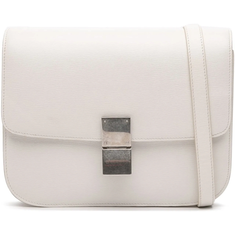 Celine Schultertasche Medium Calfskin Classic Box weiß