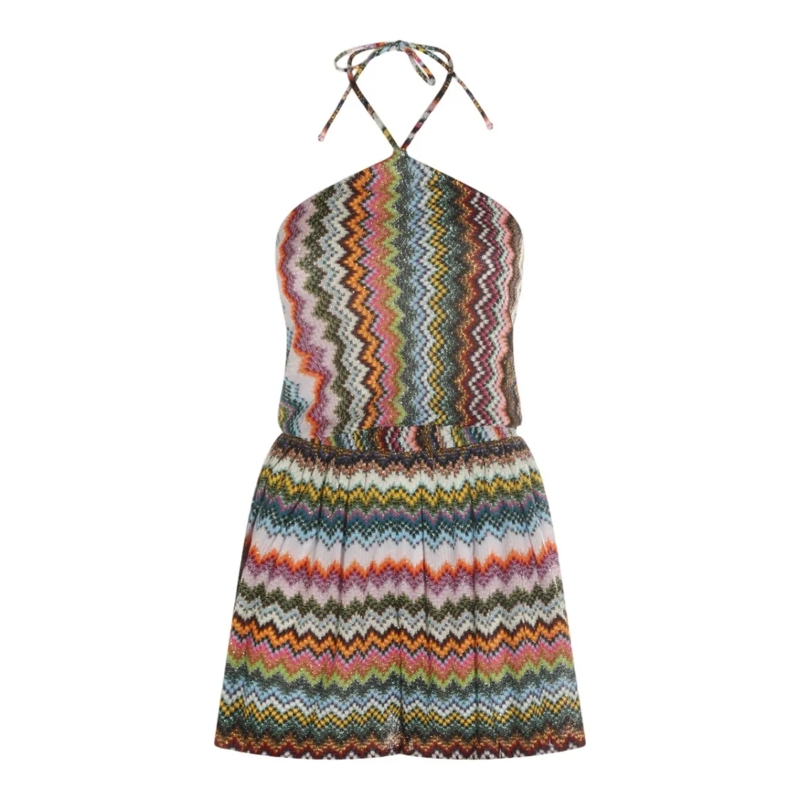 Missoni Minikleid Zigzag Patterned Sleeveless Knit Dress Grey