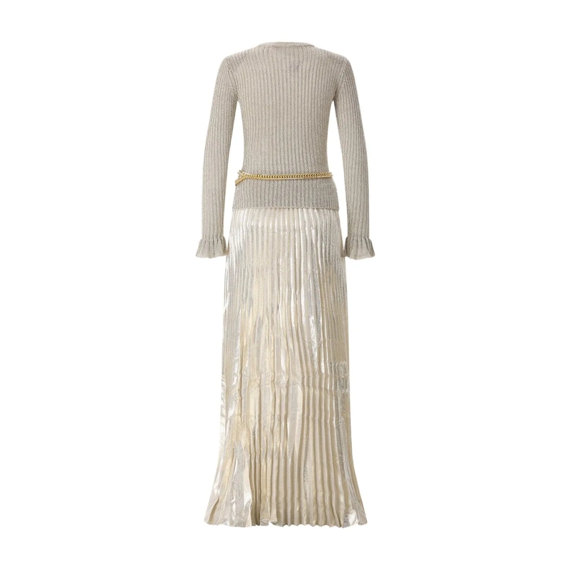 Self Portrait Robe longue Maxikleid im Material-Mix gold(Image 2)