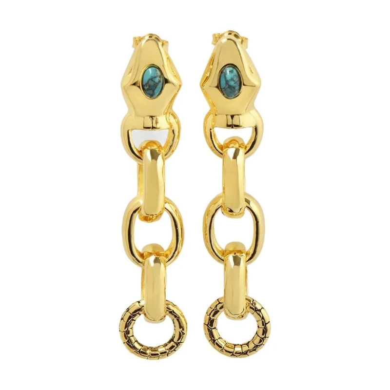 Aurélie Bidermann Boucles d'oreilles à tige Tao Earrings In Turquoise Blue Metal Gold