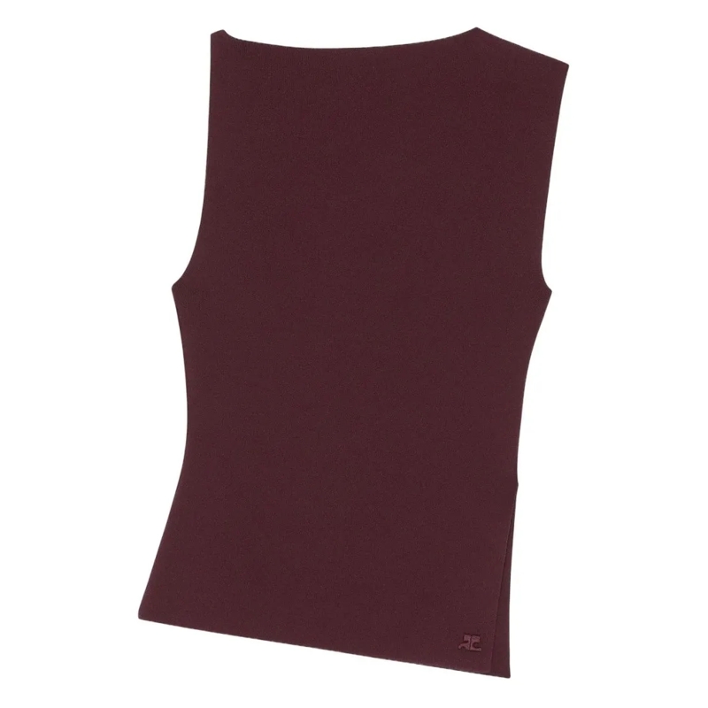 Courrèges Bluse Sleeveless Asymmetrical Burgundy Top With Embroide Burgundy