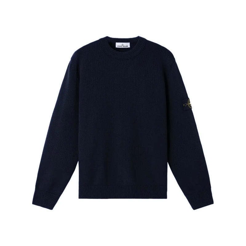 Stone Island Pull Crew Neck Ribbed Knit Sweater Blue