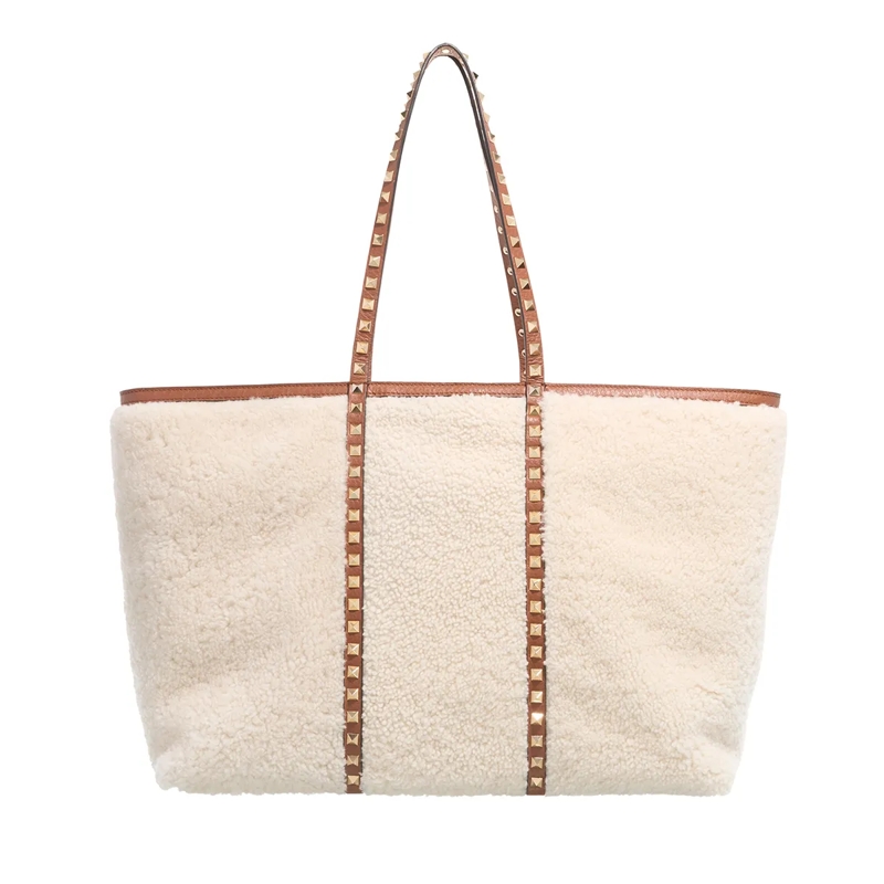 Valentino Garavani Shopper Rockstud Tote Bag Natural