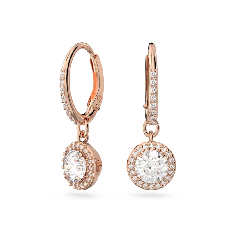 Swarovski Creolen Constella drop Round cut Pavé rose gold White