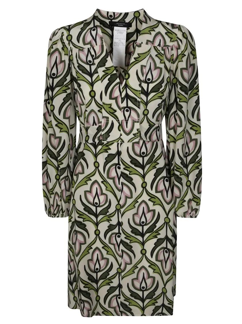 Thumbnail - Max Mara - Floral Pattern Dress With Fitted Waist - Größe 42 - grau