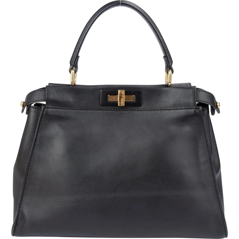 Fendi Schultertasche Fendi Black Leather Peekaboo Handbag schwarz