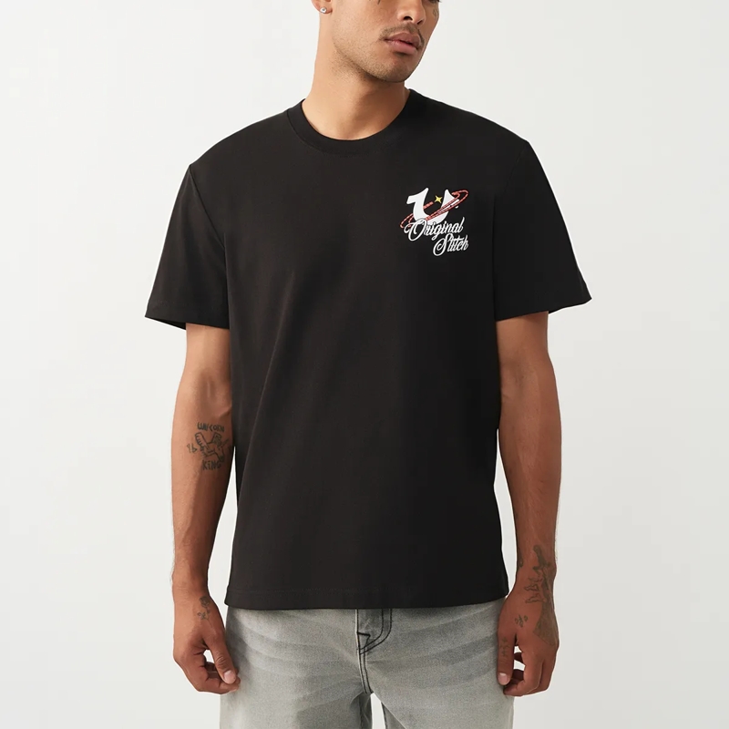 True Religion T-Shirt - Gerader Schnitt- Überschnittende Schultern- Ru schwarz(Image 6)