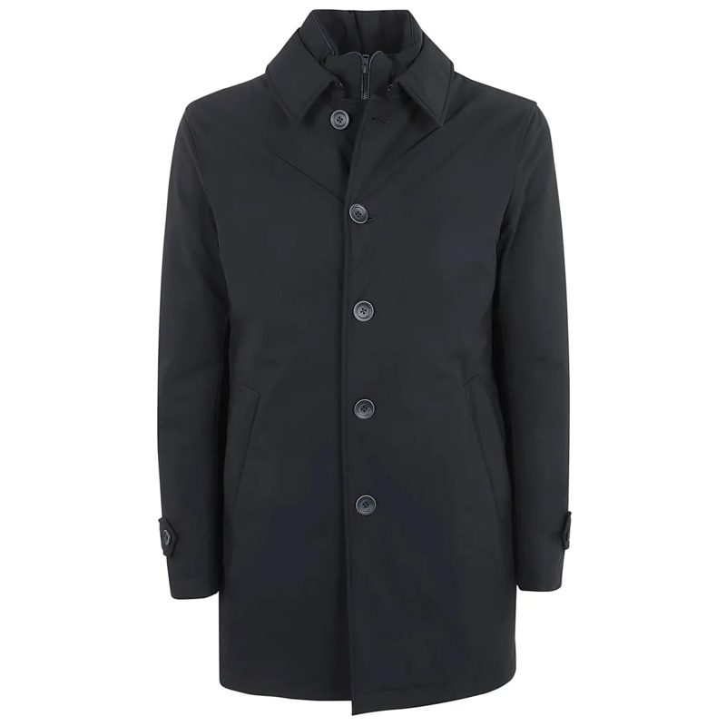 Herno  Button-Up Blue Casual Jacket With Classic Cut And  Black
