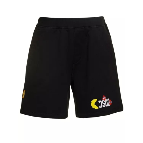 Dsquared2 Black Shorts With Logo X Pacman Print In Cotton Black Shorts