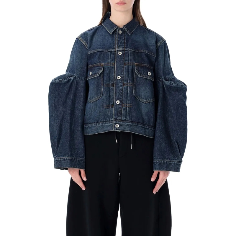 Sacai Jeansjacke Cotton Denim Jacket With Exaggerated Sleeves And C Black