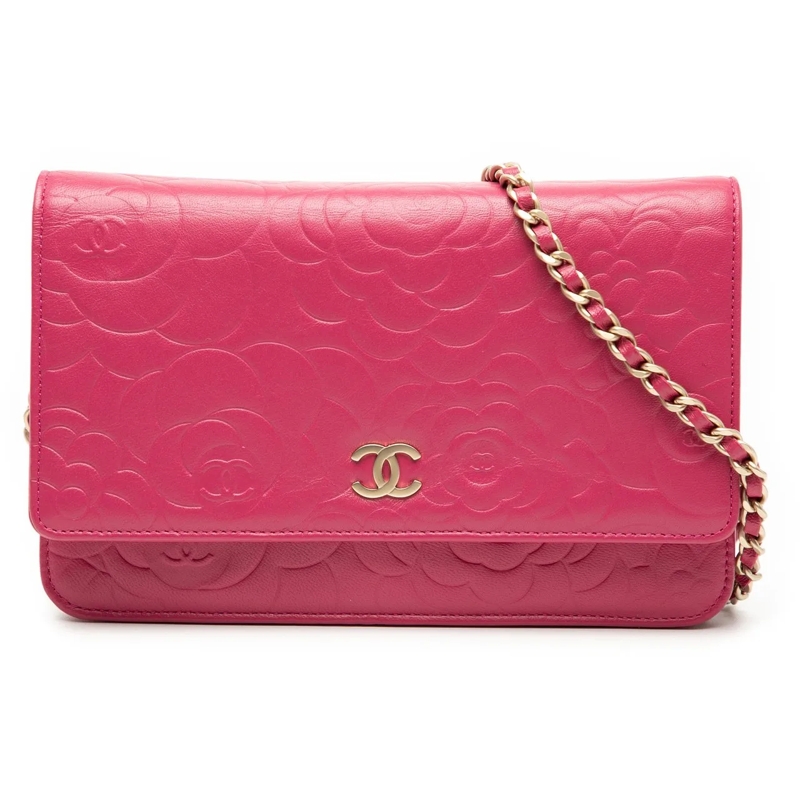 Chanel Schultertasche CC Embossed Lambskin Camellia Wallet On Chain rose