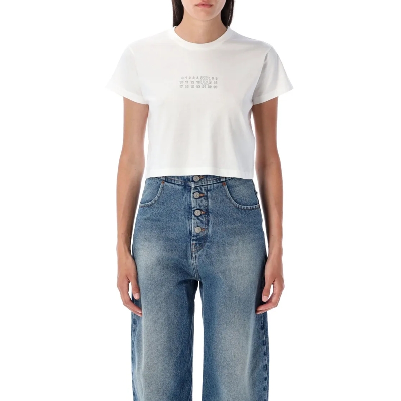 MM6 Maison Margiela T-Shirt Logo Print Cropped T-Shirt Blue
