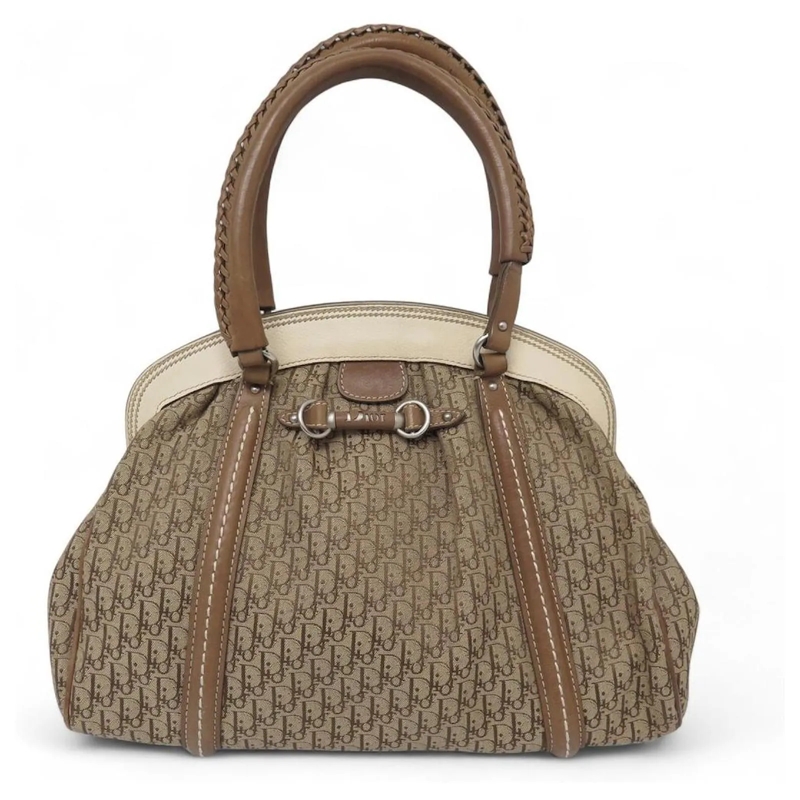 Christian Dior Bowling Bag CHRISTIAN DIOR BOWLER HANDTASCHE AUS SCHRÃ„GEM CAN beige
