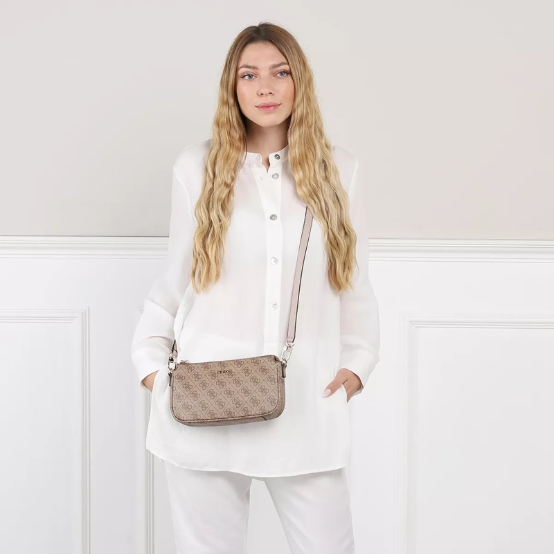 Guess Crossbody Bag Noelle Double Pouch Crossbody Latte Logo(Image 3)