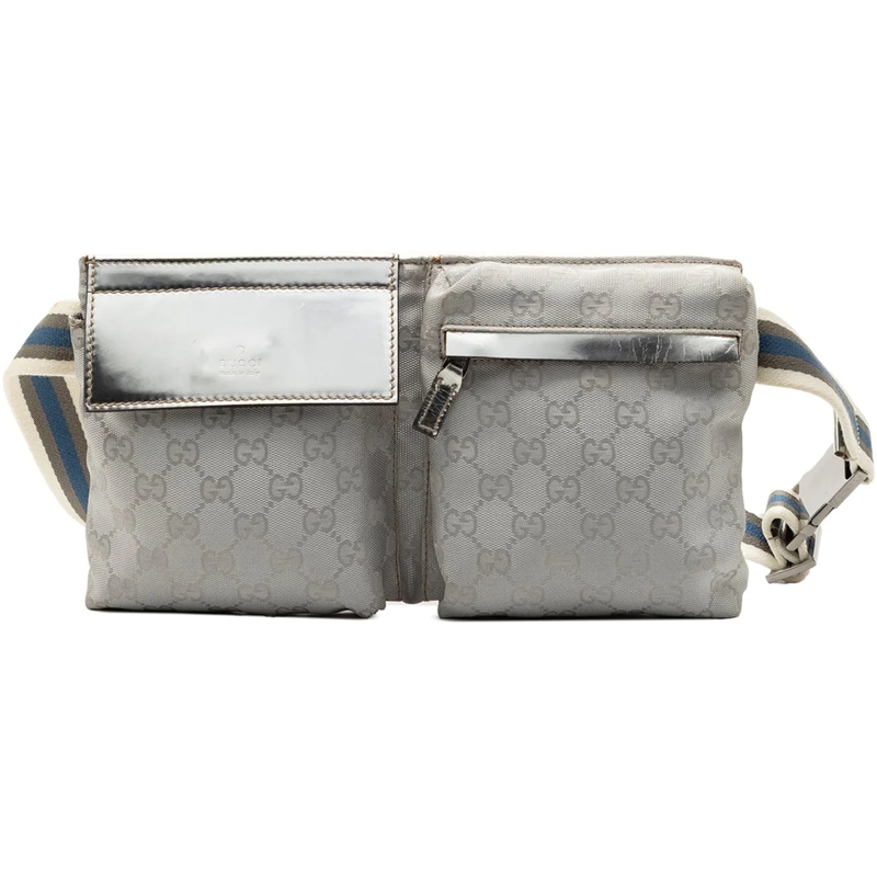 Gucci Gürteltasche GG Canvas Web Double Pocket Belt Bag grau