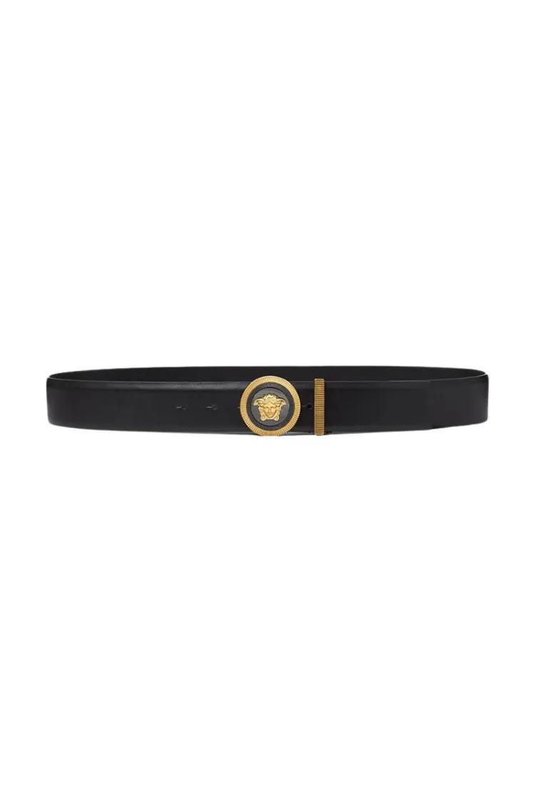 Versace Gürtel - Enamel Medusa Biggie Leather Belt - Gr. 110 - in Schwarz - für Damen