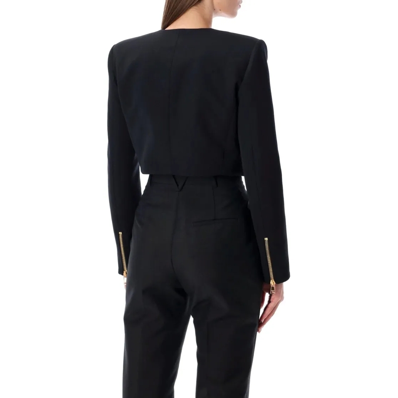 Balmain Übergangsjacke Cropped Black Wool Jacket With Gold Zip Black