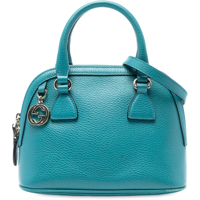 Gucci Schultertasche Mini Leather GG Charm Dome Satchel blau