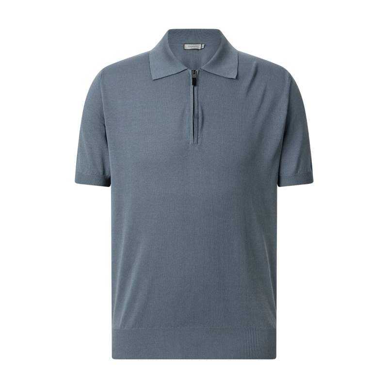 Canali Polo Poloshirt mit Reißverschluss blau