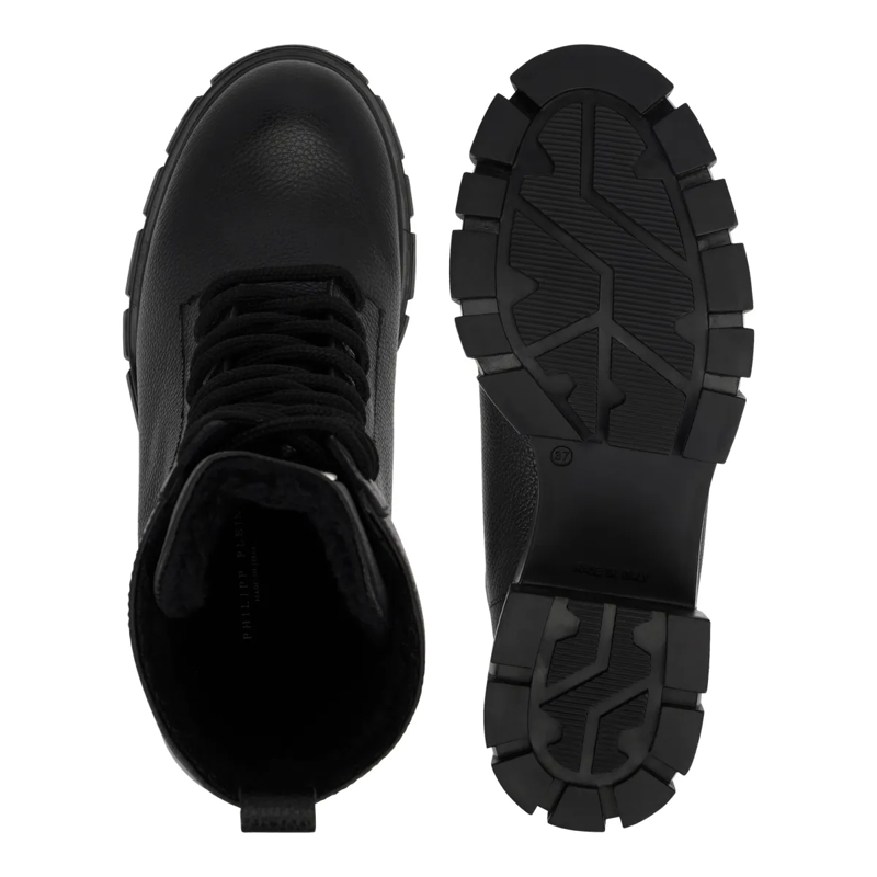Philipp Plein Schnürstiefel Stiefel Niedrig Flach Logo schwarz(Image 4)