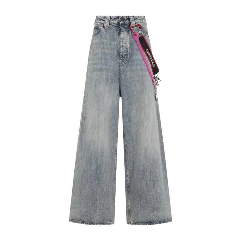 Balenciaga Jeans Wide-Leg High Waist Jeans With Unique Accessory Ch Blue
