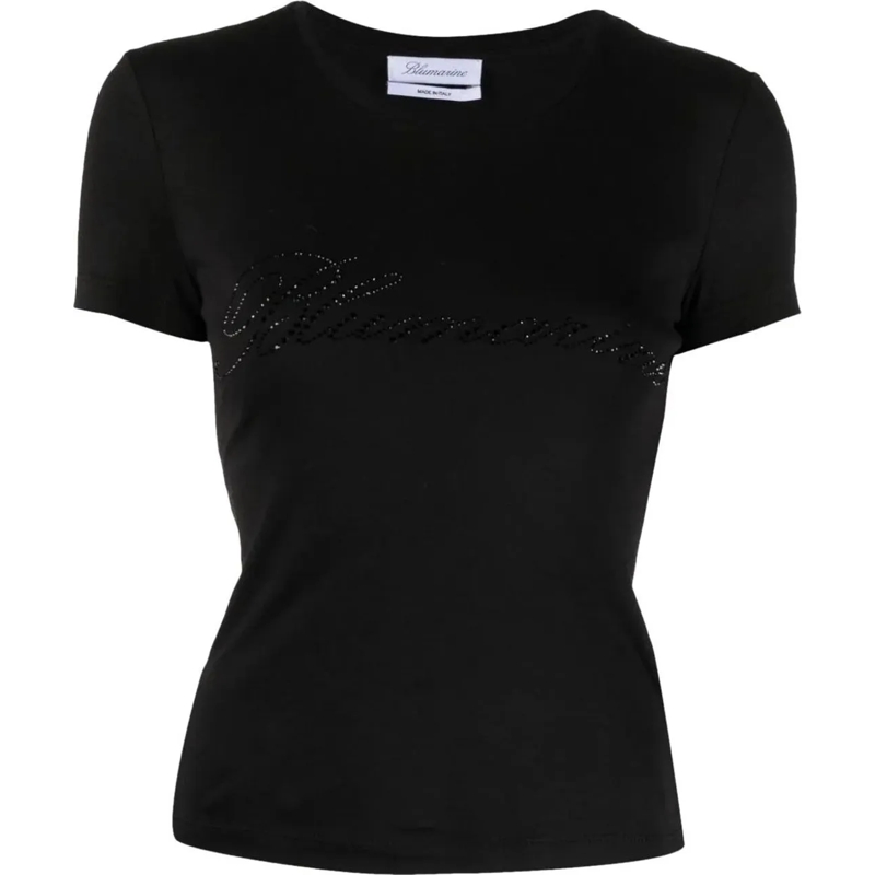 Blumarine T-shirt Black Logo T-Shirt With Rhinestone Embellishment Black