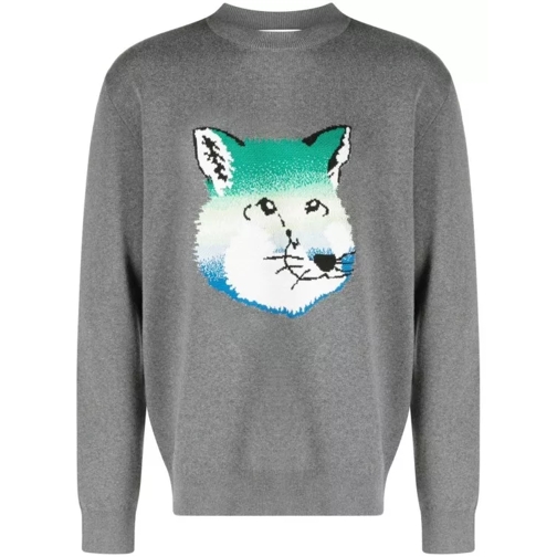 Maison Kitsune Vibrant Fox Head Intarsia Pullover Grey 