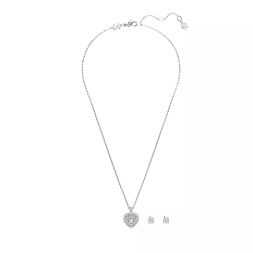 Swarovski Hyperbola set, Heart, Rhodium plated White Kurze Halskette