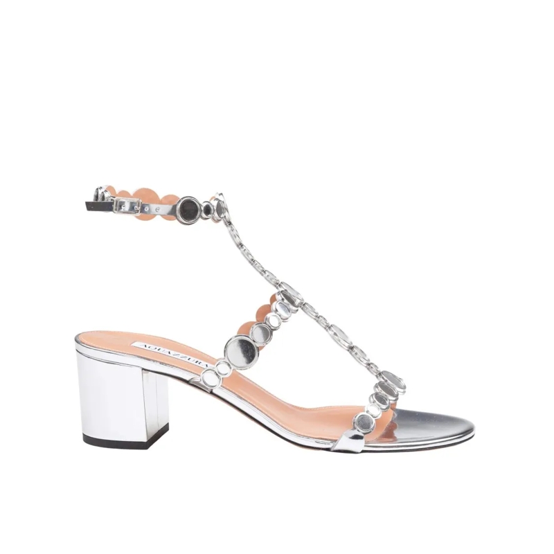 Aquazzura Sandalen Aquazzurra Sandal 50 In Mirror Leather, Color Silv Pink