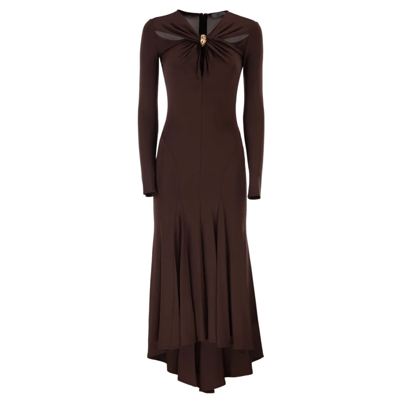 Elisabetta Franchi Midi-jurk Crêpe Jersey Midi Dress With Jewel-Embellished Nec Black