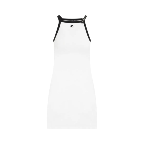 Courrèges Mini-Kleider Buckle Contrast White Black Cotton Mini Dress White