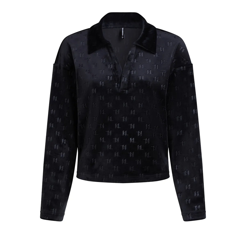 Karl Lagerfeld T-Shirt Lounge-Poloshirt mit Monogram schwarz