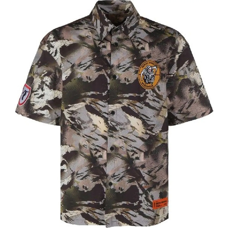 Heron Preston Legeres Oberteil Stylish Camouflage Popline Shirt Grey