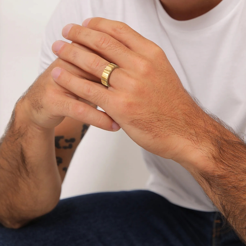 Kuzzoi Ring Ring Bandring Herren Massiv Rillenlook 925 Sterlin gold(Image 5)