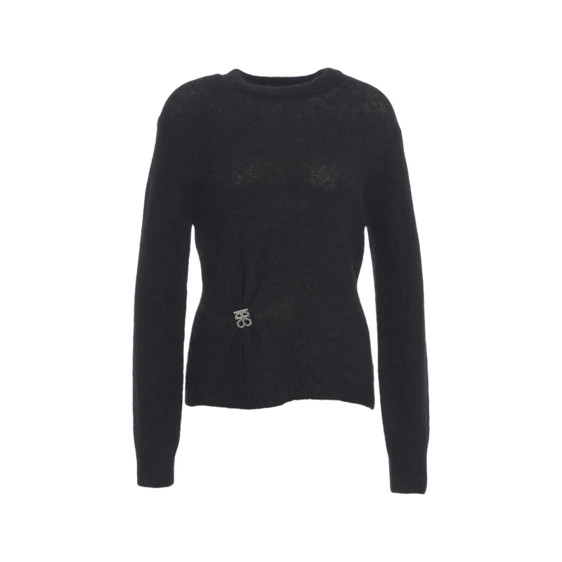 Second Female Pullover Knit Sweater With Iconic Silver Logo Detail Black