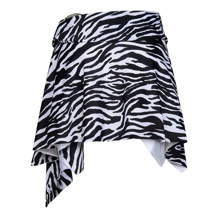 The Attico White Black Asymmetric Zebra Print Mini Skirt Black