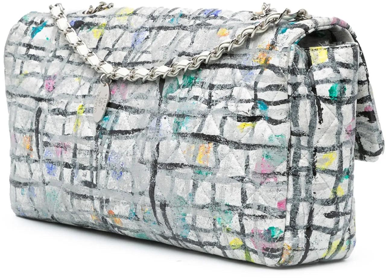 Chanel Hobo bags Medium Calfskin Hand Painted Graffiti Flap in wit