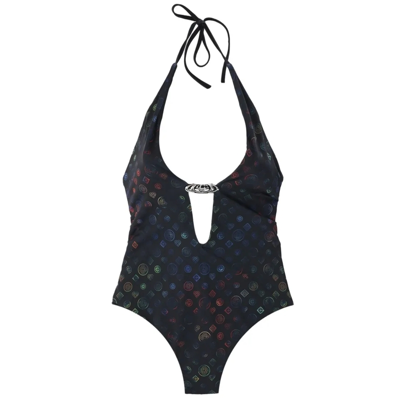Casablanca  Halter Neck One-Piece Swimsuit With Icon Monogram  Black