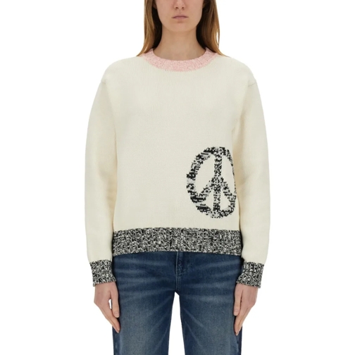 Moschino Pullover Relaxed Fit Sweater With Unique Inlay Pattern Neutrals